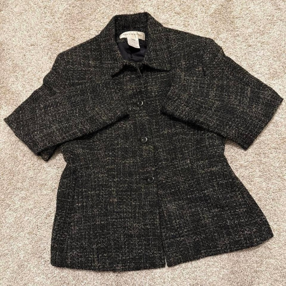 90s‎ Vintage Jones New York Wool Coat | Black & Brown Tweed | Size 12